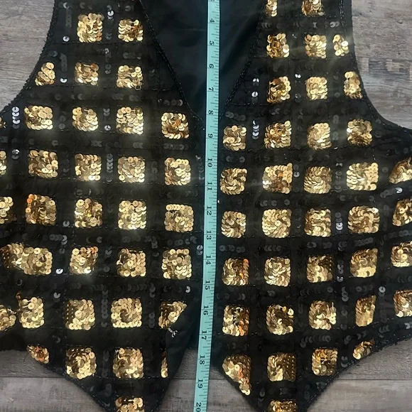 Vintage 1970s RARE 100% Silk Black and Gold Beaded and Sequined Size M Vest - Picture 5 of 10